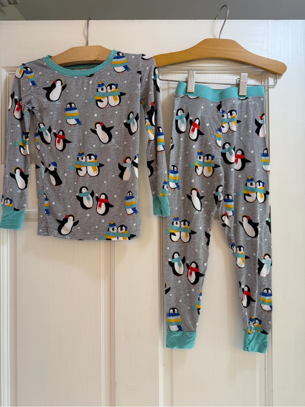 Little Sleepies Gray Penguin Pajama Set with Teal Trim